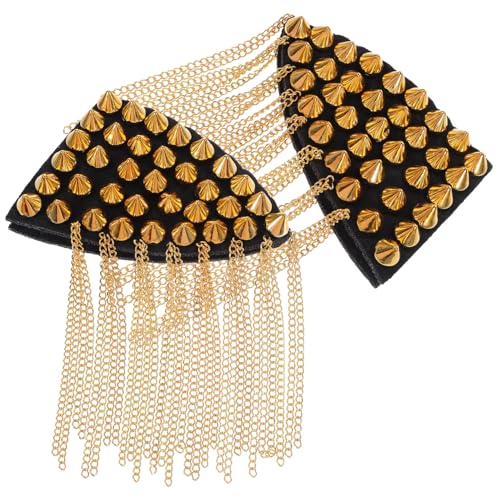 LIFKOME 2 Stück Teiliges Goldene Schulterklappen mit Quaste und Kette Robuste Epauletten im Punk stil für Kostüme Uniformen und Bühnenauftritte Modische Vintage Nieten schulterabzeichen von LIFKOME