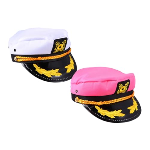 LIFKOME 2 Stück Teiliges Kapitänsmütze für Damen und Herren Leichte Polyester Imitat Matrosenmütze für Bühnenauftritte Modischer Segelhut in Weiß und Purpurrot für Karneval und Partys von LIFKOME
