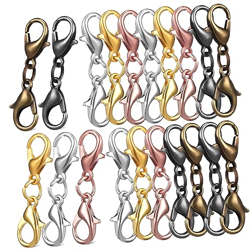 LIFKOME 20 Stück Teiliges Doppel Lobster Karabiner Hochwertiger Zinklegierungs Extender für Halsketten und Armbänder Langlebig Farblich Sortiert Gold Silber Antik Roségold Schwarz für DIY von LIFKOME