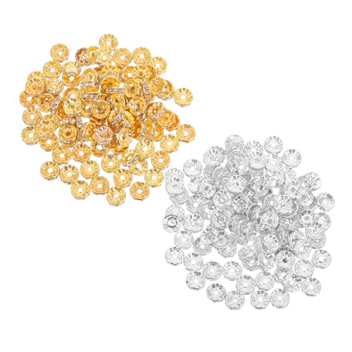 LIFKOME 200 Stück Rondelle Spacer Beads Rund Strass Schmuckperlen für DIY Halskette Armband Ohrringe Basteln Silber Gold Kompatibel mit Standard Schmuckketten von LIFKOME