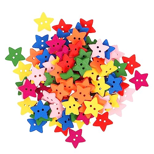 LIFKOME 200Stücke Bunte Holzknöpfe Sternform für DIY Hochwertige Langlebige Holzsternknöpfe mit Löchern für Bekleidung Scrapbooking und Bastelprojekte von LIFKOME