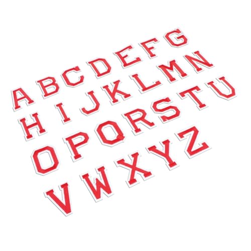 LIFKOME 26 Stück Teiliges Rote Buchstaben Aufnäher Selbstklebend Bestickte Schwarze und Weiße Patches Waschbare Textil Sticker für Jeans Kleidung Hüte DIY Zubehör zum Aufnähen und von LIFKOME