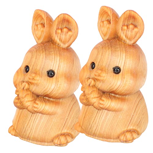 LIFKOME 2stücke Holz Hase Statue Osterdeko Handgefertigte Holz Geschnitzte Kaninchen Figuren Für Tischdekoration Und Heimdekoration Für Ostern von LIFKOME