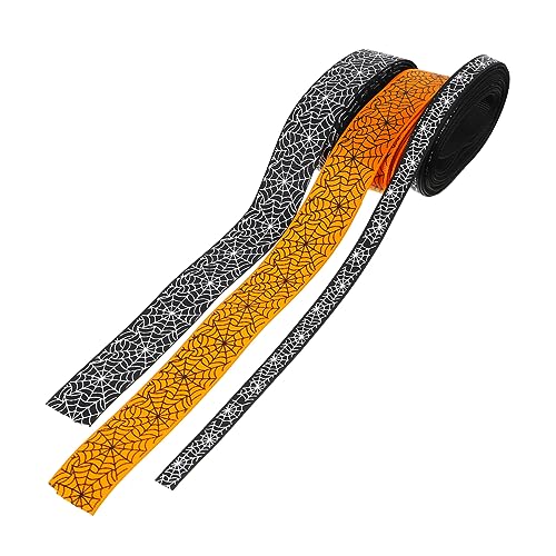 LIFKOME 3 Rollen Halloween Dekorationsband und Spinnenmuster Hochdichtes Polyester DIY Geschenkband für Halloweenfeiern und Bastelprojekte Waschbar und Fadensicher von LIFKOME