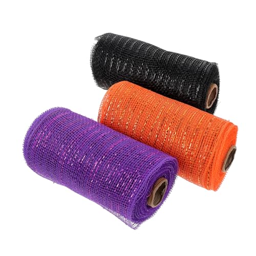LIFKOME 3 Rollen Halloween Dekorationsnetz Mesh Bänder Schwarz Dunkelviolett und Orange für Diy Kränze Bastelprojekte und Festliche Dekorationen von LIFKOME