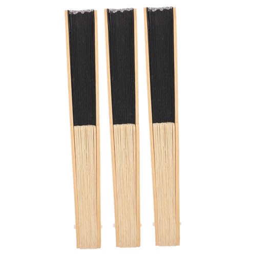 LIFKOME 3 Stück Faltbare Holz handfächer zum Selbstgestalten Leichte Robuste DIY Fächer für Bühne Hochzeit Party und Dekoration Tragbar und Handlich Schwarze Blanko Fächer von LIFKOME