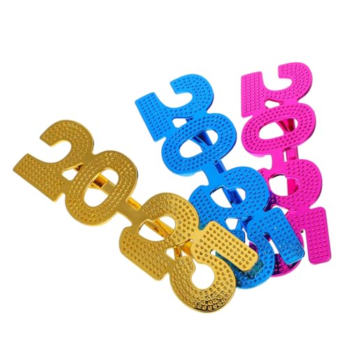 LIFKOME 3 Stück Silvester Partybrillen Farbiges Leichtes Kunststoffmaterial Modisch und Langlebig für Fotoshootings Neujahrsfeier und Festliche Gruppenbilder von LIFKOME