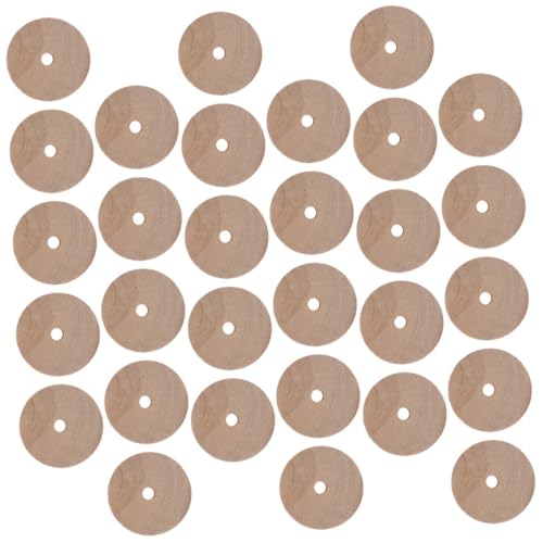 LIFKOME 30 Stück Teiliges Kleine Holzräder für Bastelzubehör Runde Holzspielzeugräder DIY Modellauto Zubehör Natürliche Unbehandelte Holzwheels für Kreative Bastelprojekte von LIFKOME