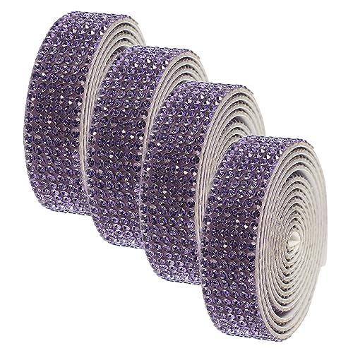 LIFKOME 4 Rollen Selbstklebendes Strassband in Traumviolett Reihig Breit Dekorative DIY Applikationen für Brautkleid Gürtel Glitzernde Strass Patches zum Aufbügeln und Nähen für Hochzeits von LIFKOME