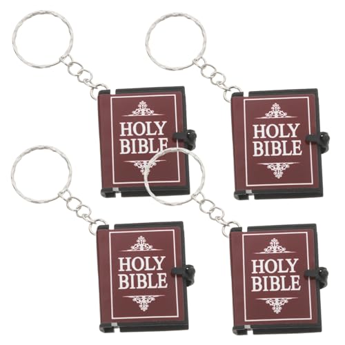 LIFKOME 4 Stück Mini Bibel Schlüsselanhänger mit Englischem Bibelvers Religiöser Taschenanhänger in Dunkelrot und Silber Christliches für Gemeinde Party und Alltagsgebrauch von LIFKOME
