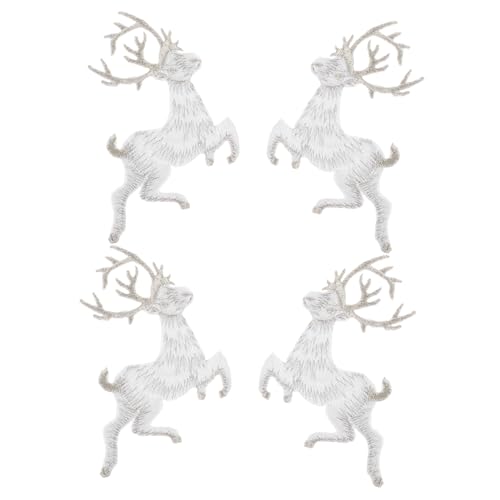 LIFKOME 4 Stück Weihnachtsdeko Applikation Stickerei Reh Patches Dekorative Flicken für DIY Basteln Langlebige und Sichere Stoffaufnäher für Weihnachtskostüme von LIFKOME