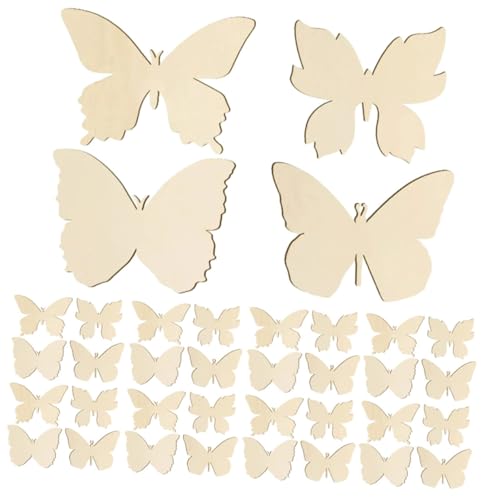 LIFKOME 40 Stück Teiliges Holzscheiben Schmetterlinge zum Basteln Naturbelassene DIY Holzstücke Kleine Blanke Schmetterlingsformen für Malerei Dekoration und Hängedeko von LIFKOME