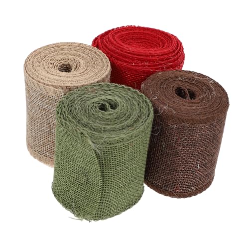 LIFKOME 4Rollen Weihnachts Geschenkverpackungsband DIY Dekoband Für Kranzgestaltung Breites Farbiges Wickelband Militärgrün Und Jute von LIFKOME