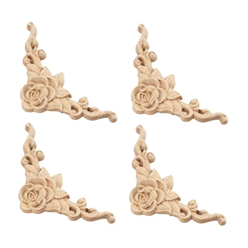 LIFKOME 4Stücke Holz Geschnitzte Applique Ornamente Für Möbeldekoration Türholz Aufkleber Rosendesign Europäischer Stil Für Schlafzimmer Und Wohnzimmer von LIFKOME