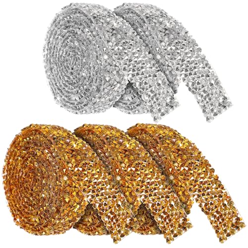 LIFKOME 5 Rollen Selbstklebendes Strassband Glitzer Rhinestone Bänder Silber Gold für Kreative DIY Deko Hochzeiten und Mehr von LIFKOME