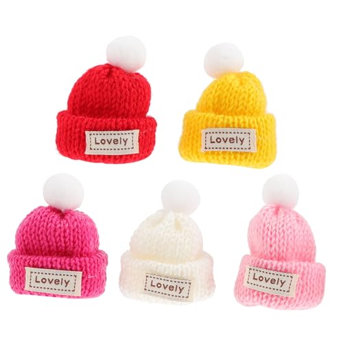 LIFKOME 5 Stück Mini Strickmützen aus Wolle Bunte DIY Bastelaccessoires Kleine Puppenhüte Weihnachtsbaum Dekoartikel Filzähnliche Handarbeitsmaterialien für Party und von LIFKOME