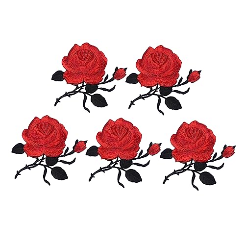 LIFKOME 5 Stück Rosenblüten Aufnäher Rote Stickerei Applikationen zum Bügeln für DIY Kleidung Taschen Hüte Schuhe Hochwertige Langlebige Stickmaterialien für Kreative Reparaturen und von LIFKOME