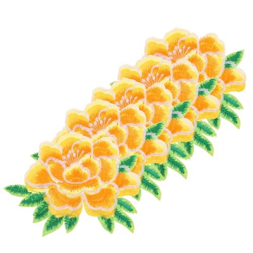 LIFKOME 5 Stück Stofffleck Kleidung Stickereiapplikationen bestickt Patches nähen Flicken nähen Stoff Patch Aufnäher aus Stoff Kleiderflicken gestickte Aufnäher mit Blumen Polyester Gelb von LIFKOME