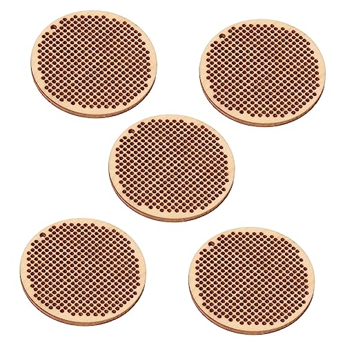 LIFKOME 5 Stück Teiliges DIY Kreuzstich Holzplatten Runde Mini Holzanhänger für Handgefertigte Kreuzstich Projekte Langlebige Glatte Oberfläche ohne Grate für DIY Geschenke und von LIFKOME
