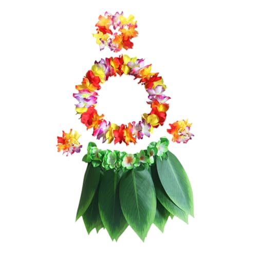 LIFKOME 5 Stück Teiliges Hawaii Kostüm Set für Inklusive Hochwertigem Grünumrandetem Hula rock und Großem Blumenkranz Kunstvoll Gefertigte Tropische Partygirlande und Haarband für Luau von LIFKOME