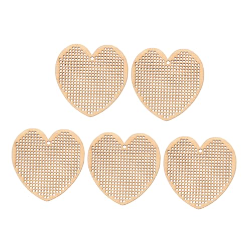 LIFKOME 5 Stück Teiliges Mini Holzset Kreuzstichchips Herzförmig DIY Holzplatte mit Vorgebohrten Löchern für Kreative Handarbeit und Tragbare Stickvorlage von LIFKOME