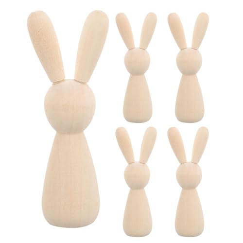 LIFKOME Kleiner Holz Kaninchen Dekoration 5 Stück Unfertige Selbstgemacht Holzfiguren für Kinder Glatte Kanten zur Selbstgestaltung Bastelbedarf für Ostern und Heimdekoration von LIFKOME