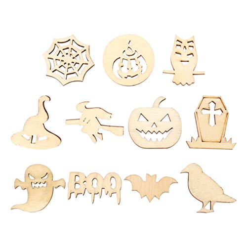 LIFKOME 50 Stück Halloween Holzanhänger Diy Graffiti Kürbis Hexe Holz Ausstanzungen Naturfarbe Bastelset für Kreative Projekte für Dekoration von LIFKOME