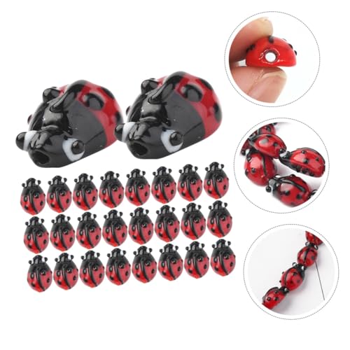 LIFKOME 50 Stück Rote Glasperlen mit Marienkäfer design Handgefertigte Schmuckperlen zum Auffädeln Glatte Oberfläche DIY Bastelperlen für Armbänder und Dekorative Handwerksprojekte von LIFKOME