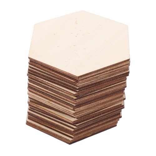 LIFKOME 50 Stück Sechseckige Holzscheiben Naturholz Unbehandelte Holzstücke für Diy Bastelprojekte Malerei und Dekoration Kreative Gestaltung für Projekte von LIFKOME