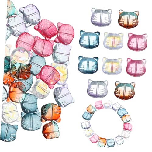 LIFKOME 50 Stück Teiliges Bunte Katzenkopf perlen mit Löchern Vielseitige Bastelperlen für Kinderarmbänder Schmuckherstellung Leichte Glasperlen für DIY armbänder Jungen Mädchen von LIFKOME