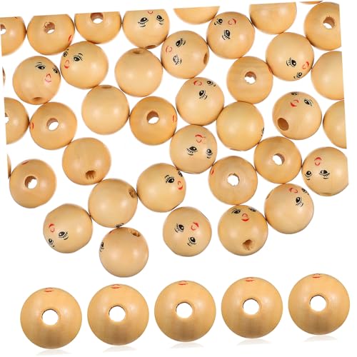 LIFKOME 50 Stück Teiliges Holzperlen mit Lachendem Gesicht Naturbelassene Runde Bastelperlen mit Robuste Glatte Oberfläche für Armbänder DIY Schmuck und Kreative Handarbeiten von LIFKOME
