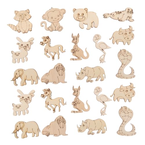 LIFKOME 50 Stück Tier Holzscheiben Unfertige Holz deko DIY Bastelsets Unbehandelte Holzstücke für Individuelle Tiermotive Kreative Holzdeko zum Bemalen und Gestalten von LIFKOME
