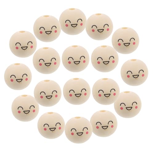 LIFKOME 50Stücke Holzperlen mit Lächelgesicht Vielseitige Runde Perlen für DIY Schmuck Haarschmuck und Bastelprojekte zum Auffädeln und Gestalten von Einzigartigen von LIFKOME