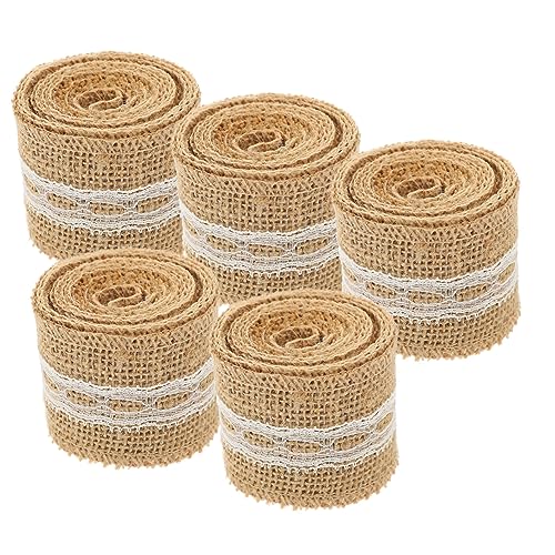 LIFKOME 5Rollen Dekoratives Wickelband Jute Mit Spitze Geschenkband Für DIY Hochzeiten Festivals Und Bastelprojekte von LIFKOME