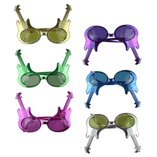 LIFKOME 6 Stück Partybrillen mit Einzigartigem Gitarrendesign Leichte Langlebige Kunststoffbrillen für Musik Geburtstags Kostümpartys Witzige Partyornamente Farblich Zufällige Farbe von LIFKOME