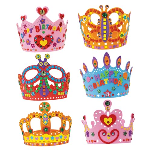 LIFKOME 6 Stück Teiliges DIY Geburtstagskrone Bastelset für Mädchen Bunte EVA zum Selbermachen Inklusive Strasssteinen für Kinderparty Kostüm und Kreative Geburtstagdeko von LIFKOME