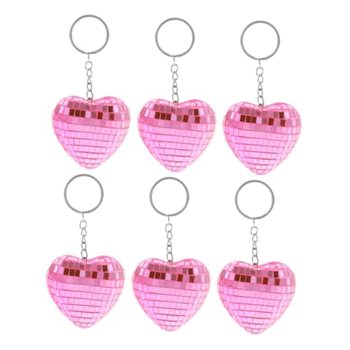 LIFKOME 6 Stück Teiliges Herzförmiges Spiegel Disco Ball Schlüsselanhänger Kreative Mini Accessoires für Partys und Dekorationen Glänzende Schlüsselanhänger für Freunde von LIFKOME