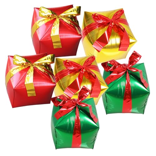 LIFKOME 6 Stück Teiliges Quadratische Aluminium Folienballons Geschenkbox Dekoration für Weihnachten Neujahr Geburtstag Farbige Partydeko Gold Grün Rot von LIFKOME