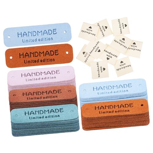 LIFKOME 60 Stück Teiliges Handmade Labels aus Leder und Stoff mit Prägung Vorgefertigte zum Annähen Geeignet für DIY Kleidung Taschen Schuhe Hüte Personalisierte Nähetiketten für Strick von LIFKOME