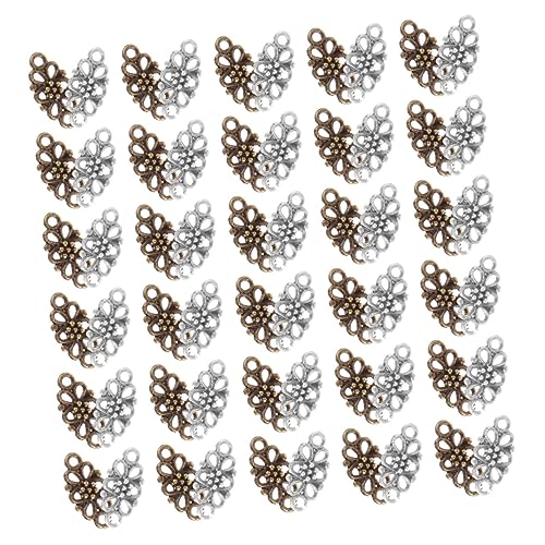LIFKOME 60 Stück Teiliges Vintage Blütenanhänger Doppelöse Schmuckverbinder in Antikbronze und Antiksilber DIY Armband Connectoren für Schmuckherstellung und Bastelbedarf von LIFKOME