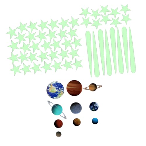 LIFKOME 62 Stück Planet Pentagram Aufkleber Set Selbstklebende Leuchtsterne für Kinderzimmer PVC Wandtattoos für Diy Dekoration Einfach Anzubringen von LIFKOME
