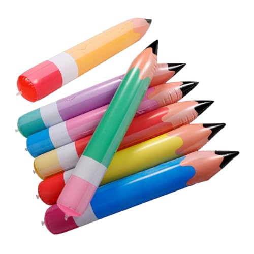 LIFKOME 7 Stück Teiliges Aufblasbare PVC Bleistifte für Schulanfang Riesige Luftballon Bleistifte in Orange Gelb Blau Grün Rot zur Dekoration im Klassenzimmer von LIFKOME