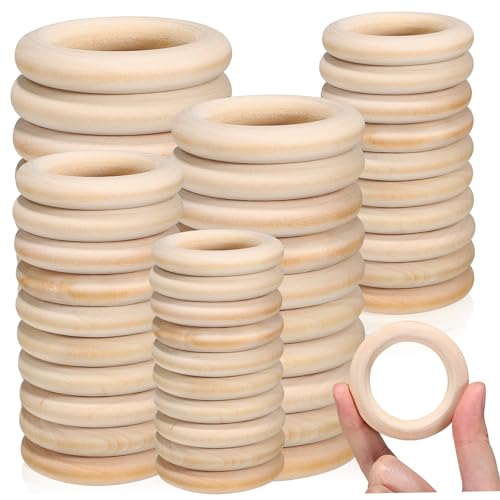 LIFKOME 80 Stück Teiliges Naturholzringe für Makramee und DIY Basteln Solide Holzringe Stabile Unbehandelte Holzkreise für Vorhänge Schmuck und Dekoration von LIFKOME