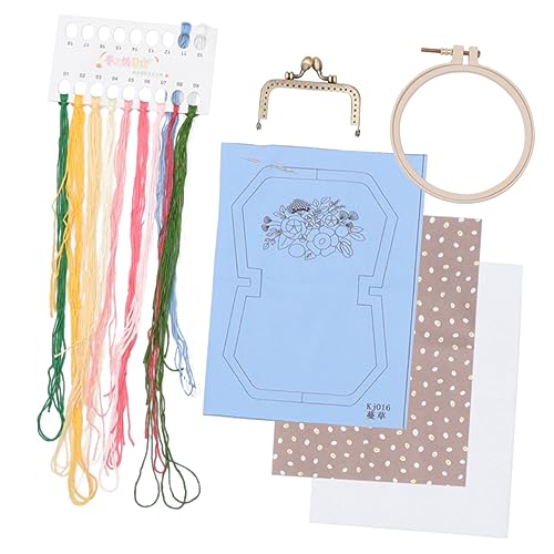 LIFKOME Diy Stickerei Geldbörse für Erwachsene Handgemachte Stofftasche mit Blumenmuster Anfänger für Kreative Projekte Himmelblau von LIFKOME