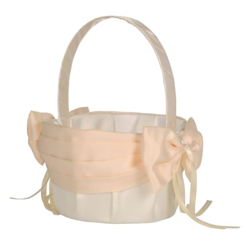 LIFKOME Eleganter Handgefertigter Hochzeitskorb mit Schleife Tragbarer Blumenkorb für Streublüten Vielseitig Verwendbarer Geschenkkorb Champagnerfarbe für Hochzeit und Feierlichkeiten von LIFKOME