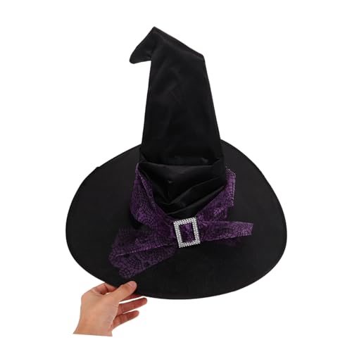 LIFKOME Halloween Hexenhut Damen Falten Design mit Stern Mondmotiv Wiederverwendbar Langlebig Spinnennetz-Stoff Großer Zaubererhut für Kostüm Party Cosplay und Festliche Anlässe von LIFKOME