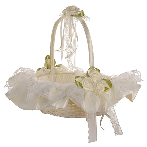 LIFKOME Hochzeits Blumenkorb aus Spitzenstoff Blumenkinder Korb für Blumen und Rosenblätter Romantischer Dekorationskorb für Zeremonie und Party für Blumenkinder und Festliche Anlässe von LIFKOME