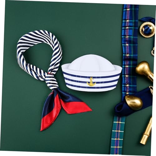 LIFKOME Matrosen Kostüm Set mit Blau weiß Gestreifter Kapitänsmütze und Schal für Damen Herren Verstellbare Matrosenmütze und Passender Schal für Karneval Party und Fasching von LIFKOME