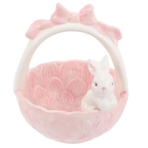 LIFKOME Osterkorb Korbei Ostern Servierplatte Salatschüssel Osterei-Korb Ostern Süßigkeiten Gerichte Hasenfigur Aus Porzellan Desktop-Kaninchen-statuen Ringhalter Keramik Zubehör von LIFKOME