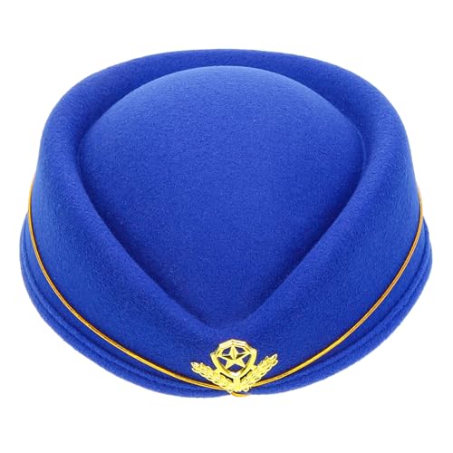 LIFKOME Stewardess Baskenmütze aus Weichem Wollfilz Leichtes Bequemes Cosplay uniform hut für Damen Klassisches Design mit Blau goldenem für Kostüme und Events von LIFKOME